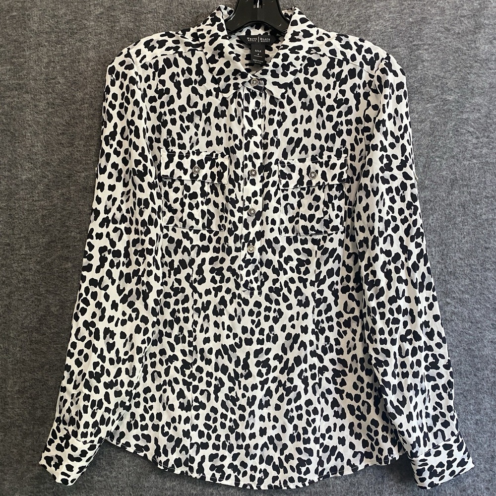 White House Black Market Black & White Leopard Print Blouse